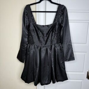 Abercrombie & Fitch Emerson Black Bubble Hem Satin Mini Dress Women's L Petite